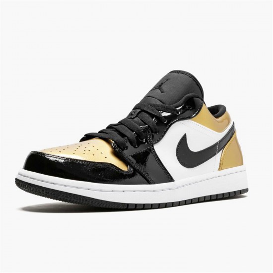 Jordan 1 Low Gold Toe CQ9447-700 Metallic Guld/Sort-Hvid Sko