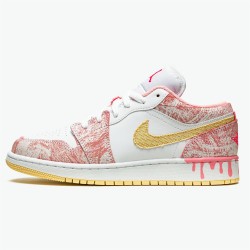 Jordan 1 Low Paint Drip CW7104-601 Arctic Punch/Pale Vanilla-Hvid Sko