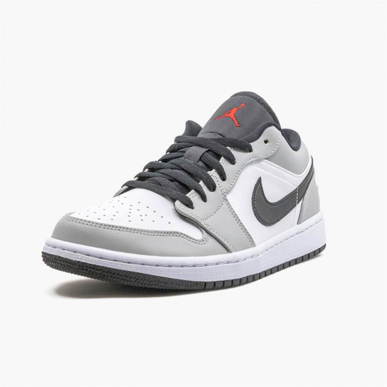 Jordan 1 Low Light Smoke Grey 553558-030 Light Smoke Grå/Gym Rød-Hvid Sko