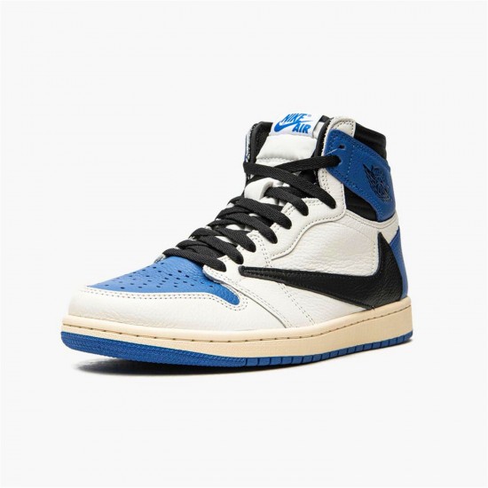 Jordan 1 High OG SP Fragment x Travis Scott DH3227-105 Sail/Sort-Military Blå-Shy Lyserød Sko