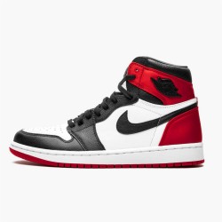 Jordan 1 Retro High Satin Black Toe CD0461-016 Sort/Hvid-University Rød Sko