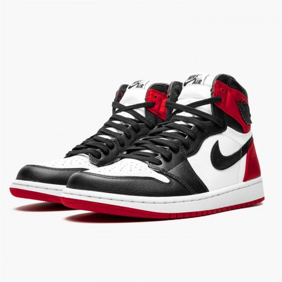 Jordan 1 Retro High Satin Black Toe CD0461-016 Sort/Hvid-University Rød Sko