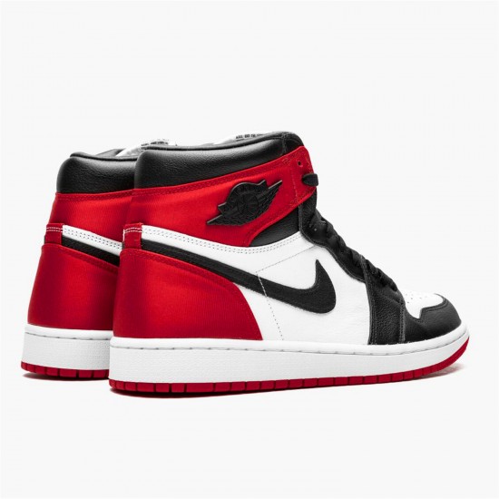 Jordan 1 Retro High Satin Black Toe CD0461-016 Sort/Hvid-University Rød Sko