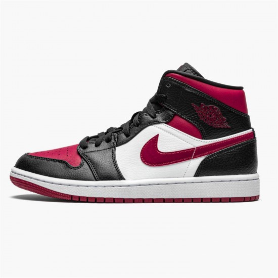 Jordan 1 Mid Bred Toe 554724-066 Sort/Noble Rød-Hvid Sko