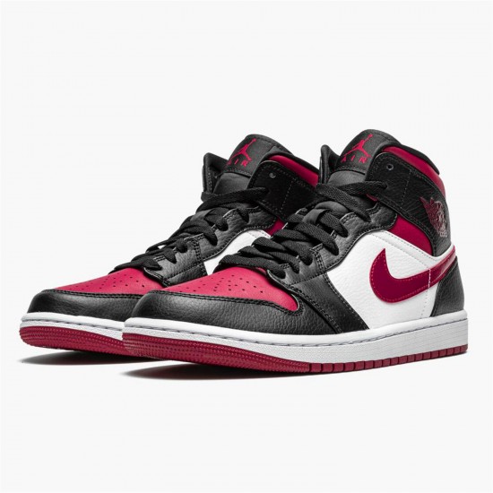 Jordan 1 Mid Bred Toe 554724-066 Sort/Noble Rød-Hvid Sko