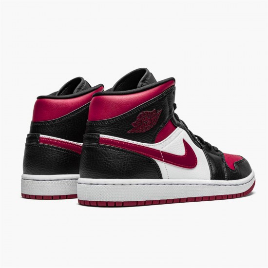 Jordan 1 Mid Bred Toe 554724-066 Sort/Noble Rød-Hvid Sko