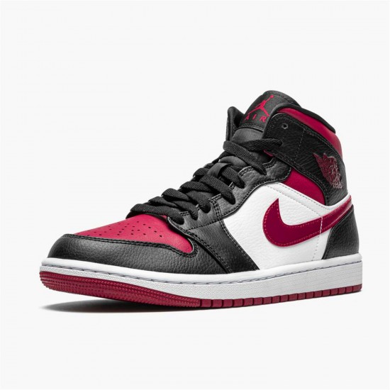 Jordan 1 Mid Bred Toe 554724-066 Sort/Noble Rød-Hvid Sko