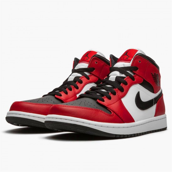 Jordan 1 Mid Chicago Toe 554724-069 Sort/Gym Rød-Hvid Sko