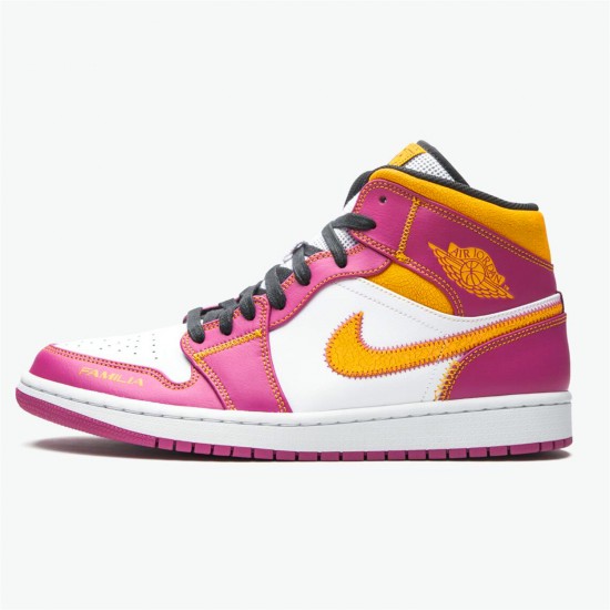 Jordan 1 Mid Dia de los Muertos DC0350-100 Hvid/Fuchsia-Orange-Sort Sko