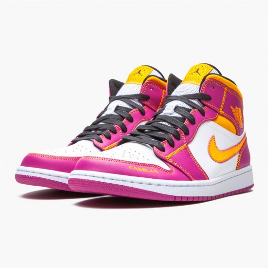 Jordan 1 Mid Dia de los Muertos DC0350-100 Hvid/Fuchsia-Orange-Sort Sko