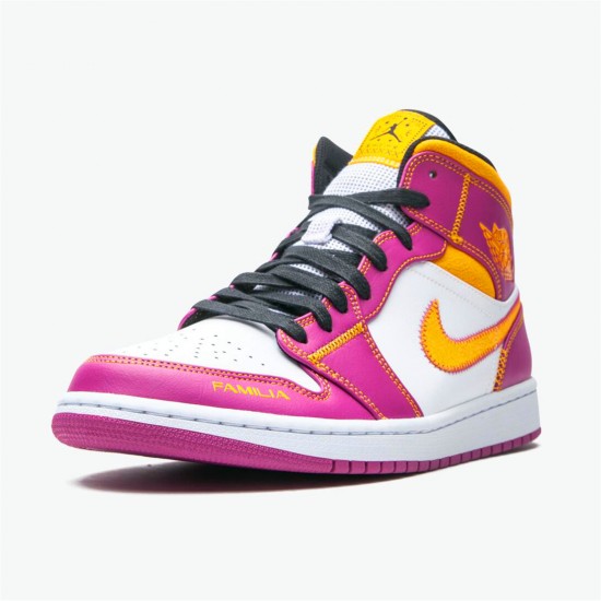 Jordan 1 Mid Dia de los Muertos DC0350-100 Hvid/Fuchsia-Orange-Sort Sko