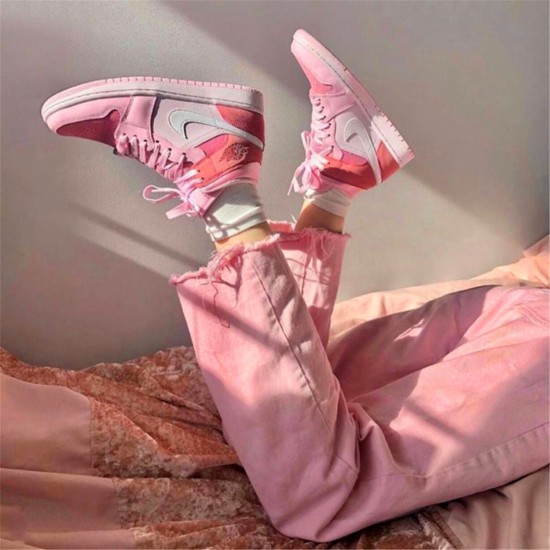 Jordan 1 Mid Digital Pink CW5379-600 Digital Lyserød/Hvid-Lyserød Foam-Sail Sko