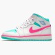 Jordan 1 Mid White Pink Green Soar 555112-102 Hvid/Digital Lyserød-Aurora Grøn-Soar Sko