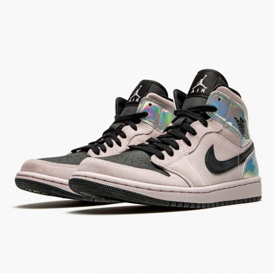 Jordan 1 Mid Dirty Powder Iridescent BQ6472-602 Barely Rose/Sort-Sort-Multi-Color Sko