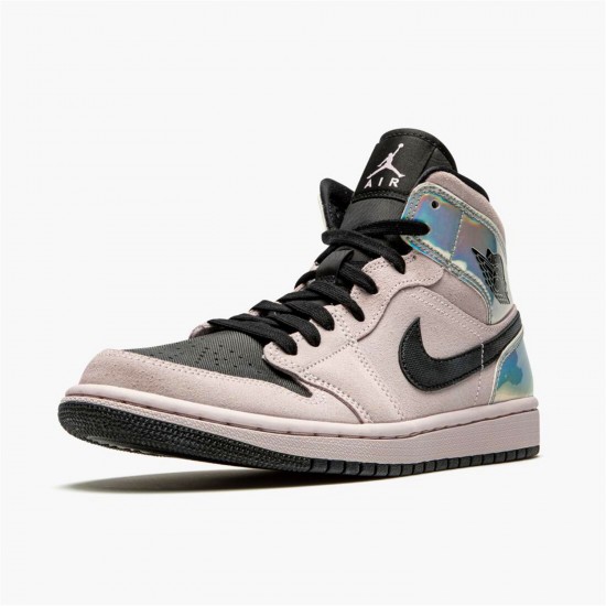 Jordan 1 Mid Dirty Powder Iridescent BQ6472-602 Barely Rose/Sort-Sort-Multi-Color Sko