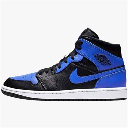 Jordan 1 Mid Hyper Royal Tumbled Leather 554724-077 Sort/Hyper Royal-Hvid Sko