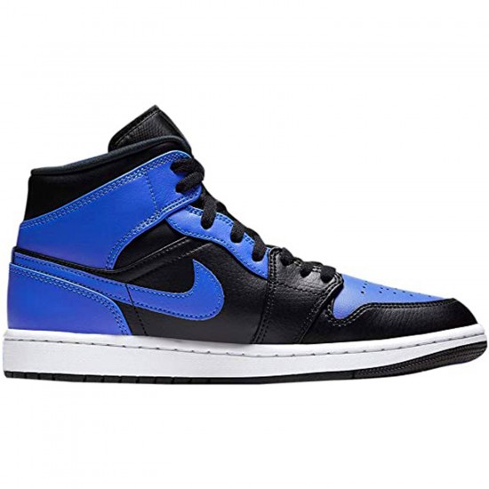 Jordan 1 Mid Hyper Royal Tumbled Leather 554724-077 Sort/Hyper Royal-Hvid Sko