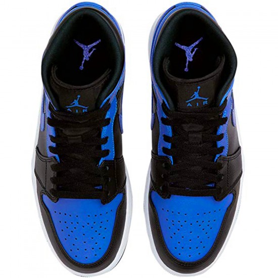 Jordan 1 Mid Hyper Royal Tumbled Leather 554724-077 Sort/Hyper Royal-Hvid Sko