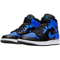 Jordan 1 Mid Hyper Royal Tumbled Leather 554724-077 Sort/Hyper Royal-Hvid Sko