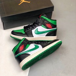 Jordan 1 Mid Green Toe 554724-067 Sort/Gym Rød-Hvid-Pine Grøn Sko