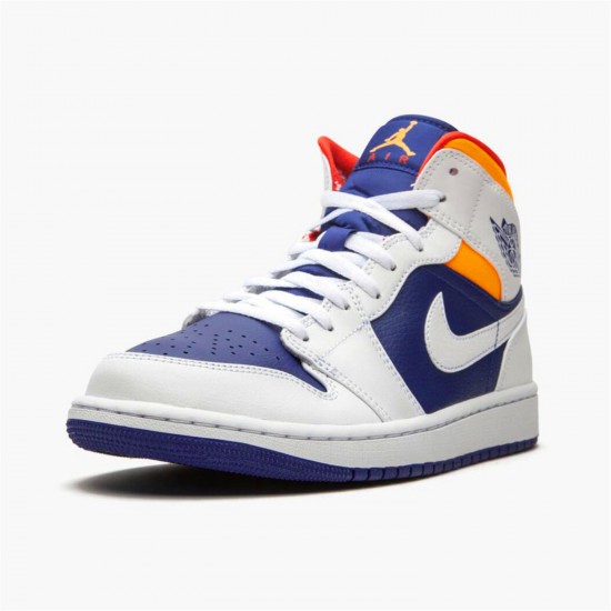 Jordan 1 Mid Royal Blue Laser Orange 554724-131 Hvid/Deep Royal Blå-Track Rød-Laser Orange Sko