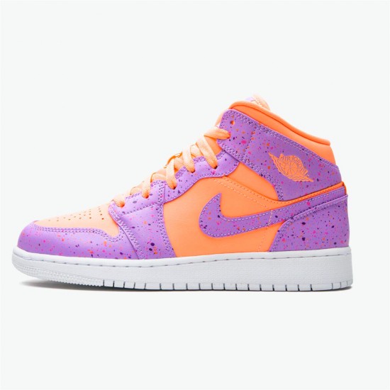 Jordan 1 Mid SE GS Atomic Pulse AV5174-800 Orange Pulse/Atomic Violet/Laser Crimson/Voltage Lilla/Hvid Sko