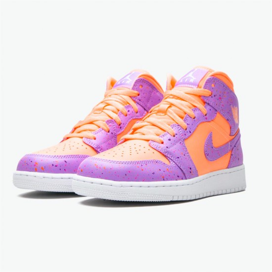 Jordan 1 Mid SE GS Atomic Pulse AV5174-800 Orange Pulse/Atomic Violet/Laser Crimson/Voltage Lilla/Hvid Sko