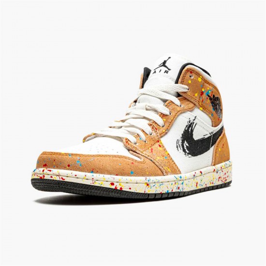 Jordan 1 Mid SE Brushstroke DA8005-100 Sail/Sort-Cider-Chile Rød Sko