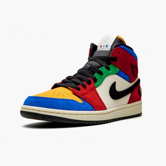 Jordan 1 Mid SE Fearless Blue the Great CU2805-100 Muslin/Varsity Rød-Royal-Taxi-Sort Sko