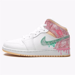 Jordan 1 Mid Paint Drip DD1666-100 Hvid/Grøn Glow-Arctic Punch Sko