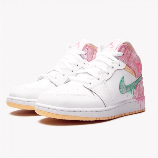 Jordan 1 Mid Paint Drip DD1666-100 Hvid/Grøn Glow-Arctic Punch Sko