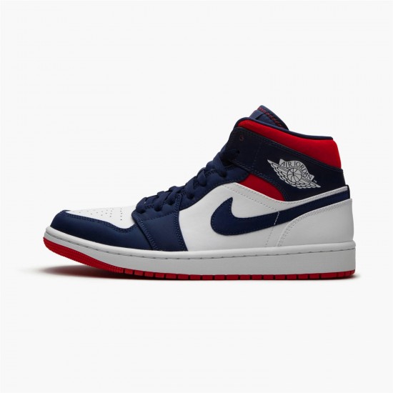 Jordan 1 Mid SE USA 852542-104 Hvid/Varsity Rød-Midnight Navy Sko