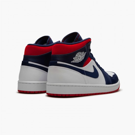 Jordan 1 Mid SE USA 852542-104 Hvid/Varsity Rød-Midnight Navy Sko