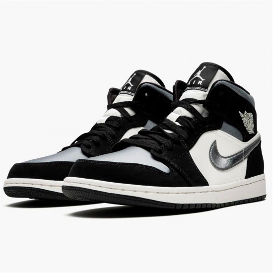 Jordan 1 Mid Satin Grey Toe 852542-011 Sort/Smoke Grå-Sail Sko