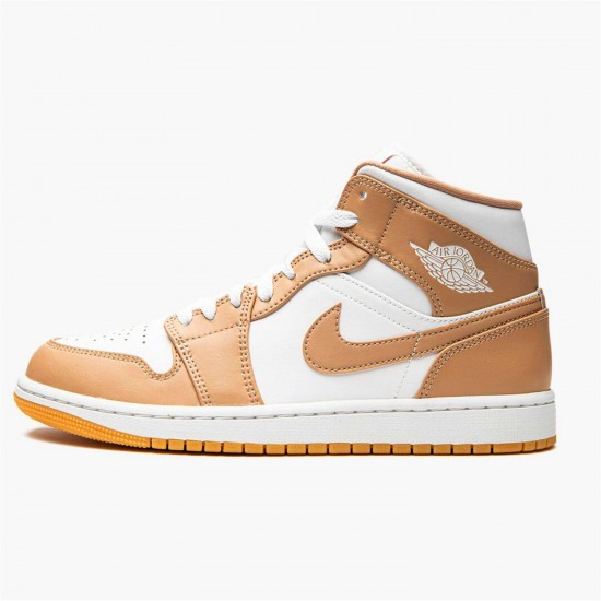 Jordan 1 Mid Tan Gum 554724-271 Hemp/Gum Gul/Hvid Sko