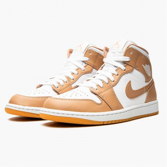 Jordan 1 Mid Tan Gum 554724-271 Hemp/Gum Gul/Hvid Sko