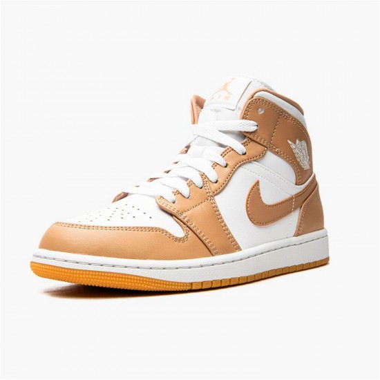 Jordan 1 Mid Tan Gum 554724-271 Hemp/Gum Gul/Hvid Sko