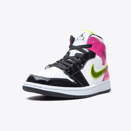 Jordan 1 Mid White Black Cyber Pink CZ9834-100 Hvid/Sort-Cyber-Lyserød Sko