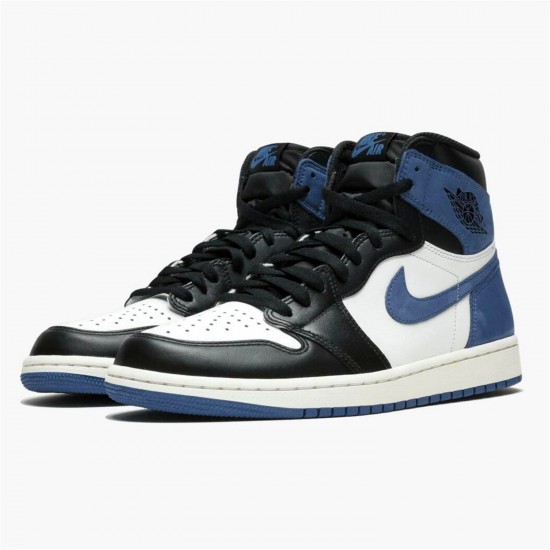 Jordan 1 Retro High Blue Moon 555088-115 Summit Hvid/Blå Moon-Sort Sko