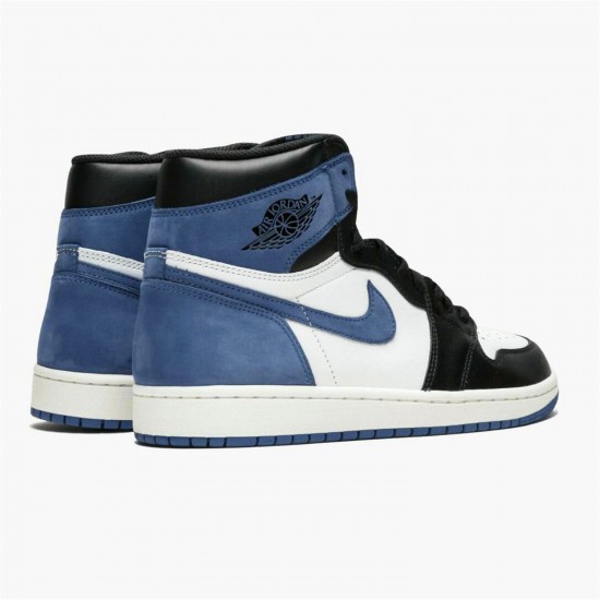 Jordan 1 Retro High Blue Moon 555088-115 Summit Hvid/Blå Moon-Sort Sko