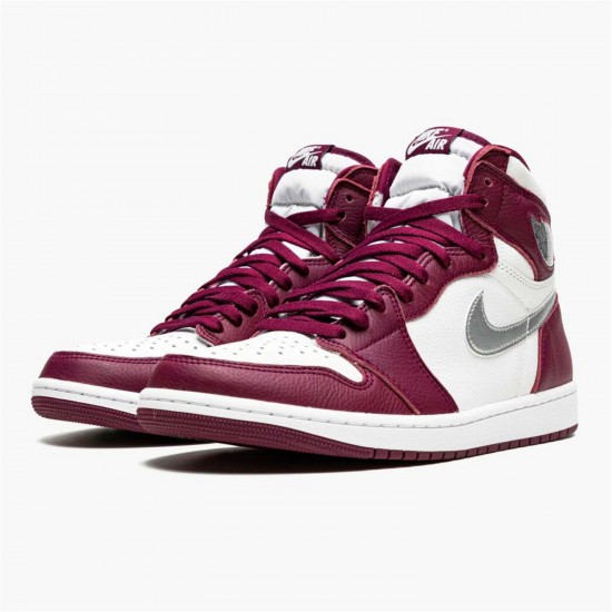 Jordan 1 Retro High OG Bordeaux 555088-611 Bordeaux/Hvid-Metallic Sølv Sko