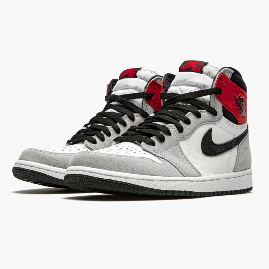 Jordan 1 Retro High Light Smoke Grey 555088-126 Hvid/Sort-Light Smoke Grå-Varsity Rød Sko