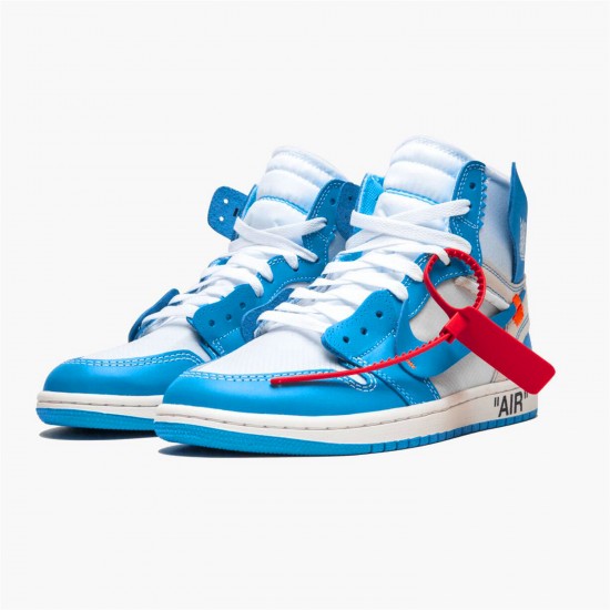 Jordan 1 Retro High Off-White University Blue AQ0818-148 Hvid/Dark Powder Blå-Cone Sko