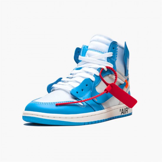 Jordan 1 Retro High Off-White University Blue AQ0818-148 Hvid/Dark Powder Blå-Cone Sko