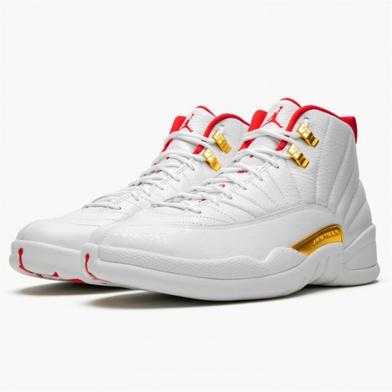 Jordan 12 Retro FIBA (2019) 130690-107 Hvid/University Rød-Metallic Guld Sko