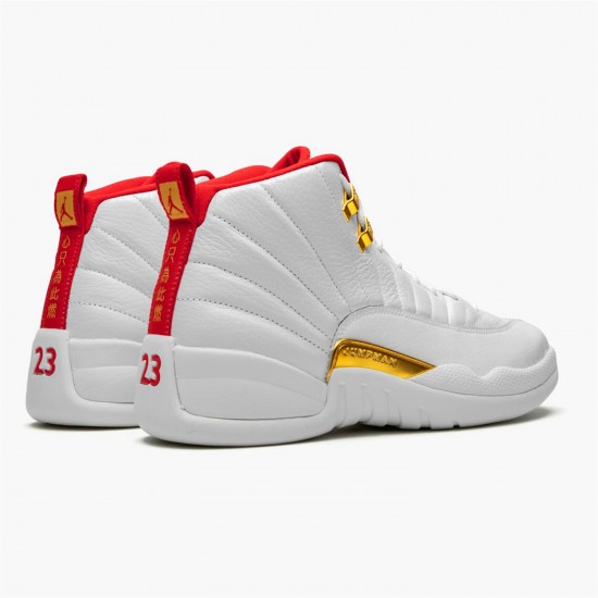 Jordan 12 Retro FIBA (2019) 130690-107 Hvid/University Rød-Metallic Guld Sko