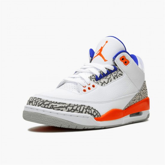 Jordan 3 Retro Knicks 136064-148 Hvid/Old Royal-University Orange-Tech Grå Sko