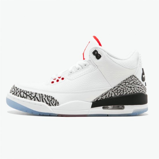 Jordan 3 Retro Free Throw Line White Cement 923096-101 Hvid/Hvid-Fire Rød-Sort Sko