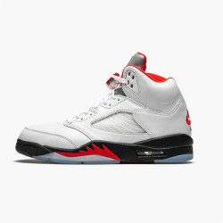 Jordan 5 Retro Fire Red Silver Tongue (2020) DA1911-102 Hvid/Sort-Metallic Sølv-Fire Rød Sko