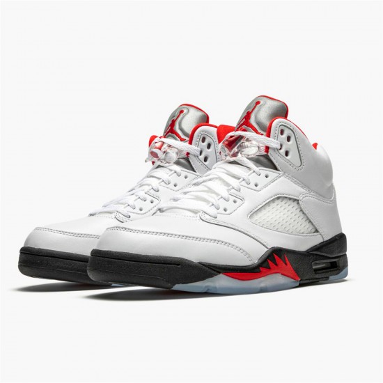 Jordan 5 Retro Fire Red Silver Tongue (2020) DA1911-102 Hvid/Sort-Metallic Sølv-Fire Rød Sko